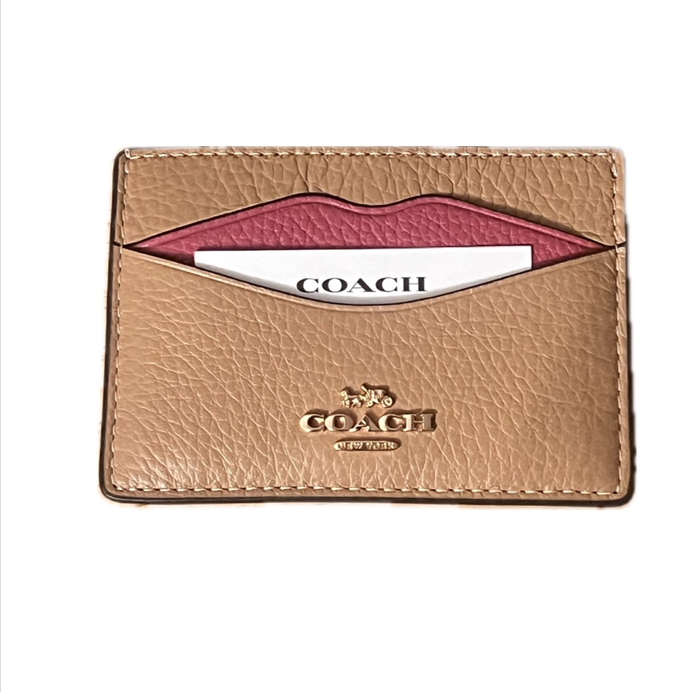 SOLD - Coach Beige Card Holder with Red Accent